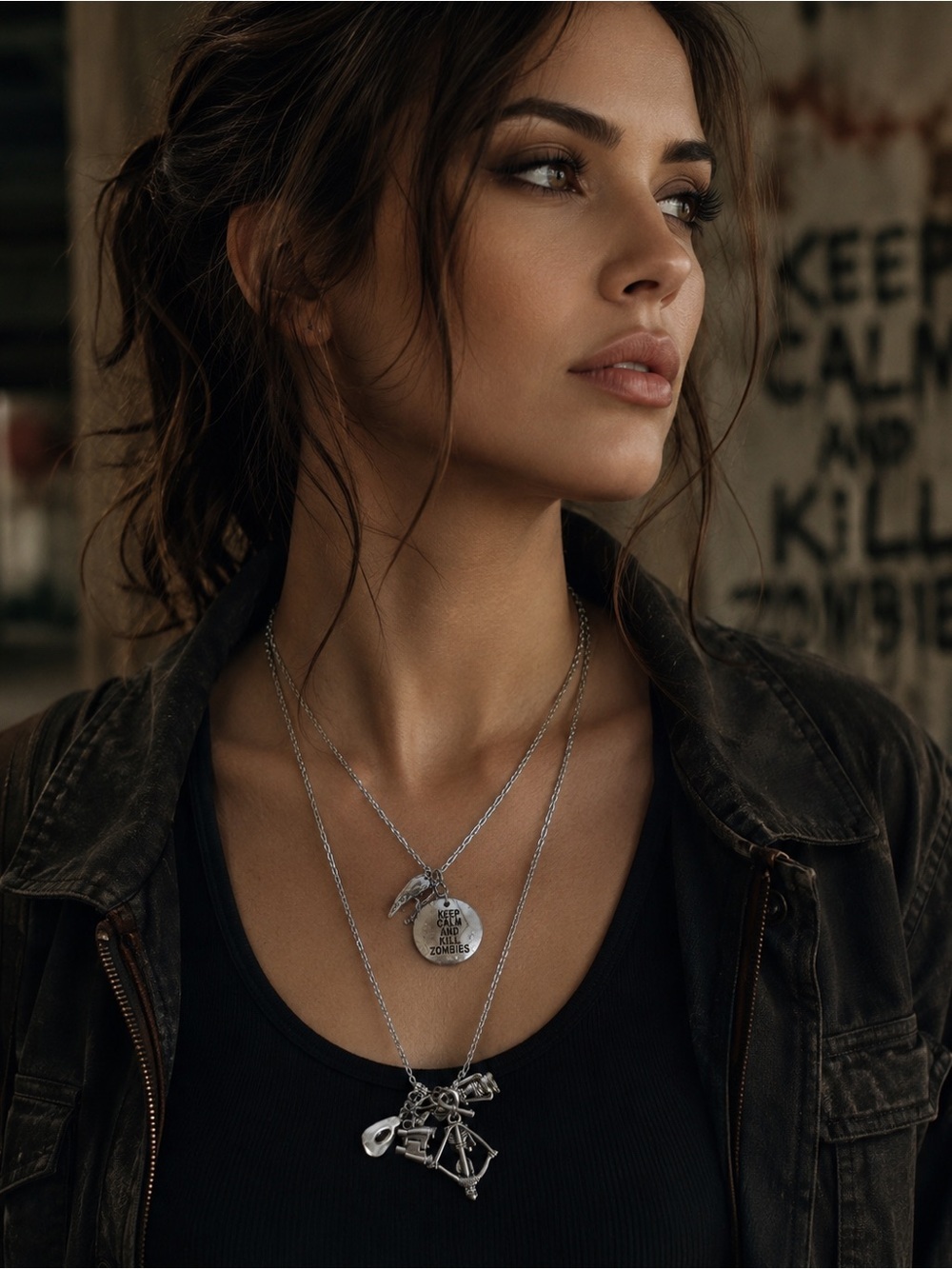 Silver Tone 'Keep Calm and Kill Zombies' Pendant Necklace
